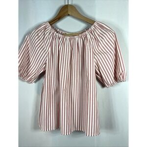 NWT Loft Pink & White Striped Casual Peasant Side Slit Blouse Size Small Petite